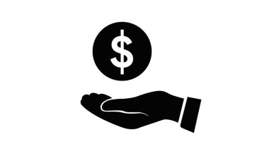 El ve Dolar Para Simgesi. Vektör düz düzenlenebilir siyah beyaz illüstrasyon