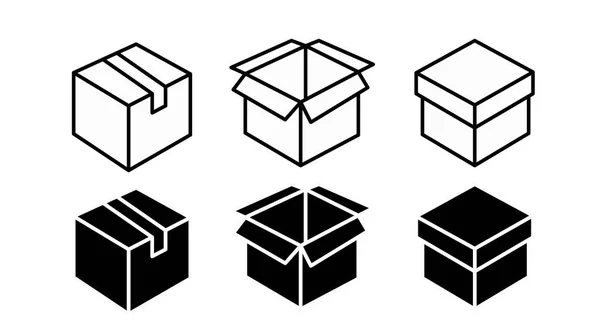 Set Iconos Caja Icono Blanco Negro Conjunto Cajas Ilustración — Vector de stock