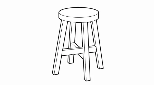 Tabouret Noir Blanc Vecteur Isolé Noir Blanc Illustration Tabouret Bois — Image vectorielle