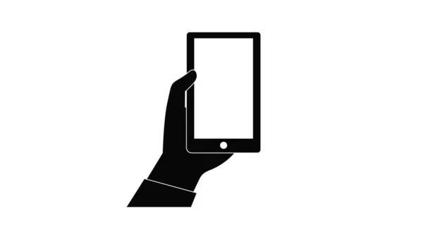 Vector Smartphone Een Hand Vector Zwart Wit Geïsoleerde Platte Illustratie — Stockvector