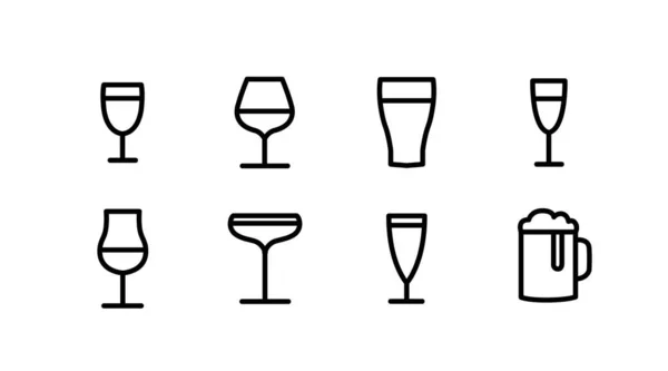 Drink Icon Set Vorhanden Vektorlineares Schwarz Weiß Illustrationsset — Stockvektor