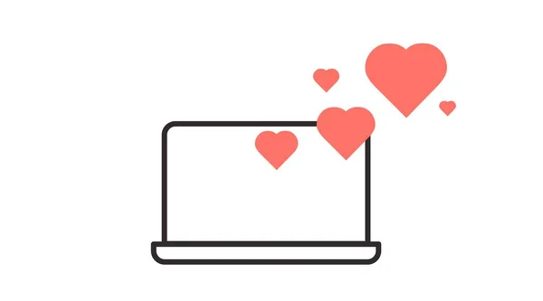 Laptop Egy Szív Ikonnal Vektor Elszigetelt Szerkeszthető Illusztráció — Stock Vector
