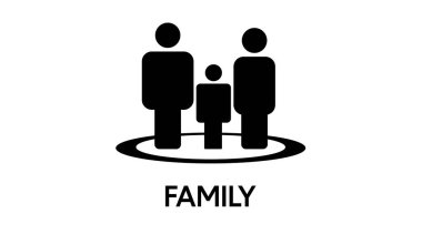 Aile İkonu. Vektör, bir ailenin siyah-beyaz düzenlenebilir resimlerini izole etti