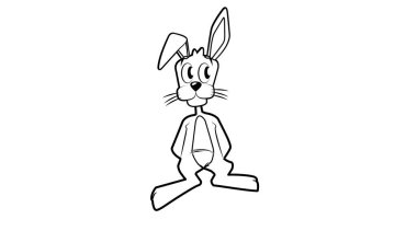 Çizgi film Tavşan çizimi. Çizgi film veya çizgi roman tarzı bir tavşanın vektör izole edilmiş doğrusal çizimi