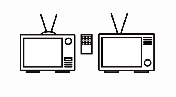 电视或电视图标集 黑白矢量可编辑图集 — 图库矢量图片
