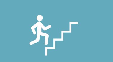 Merdiven Simgesi veya illüstrasyon. Merdiven çıkan bir adamın düzenlenebilir düz çizimi.