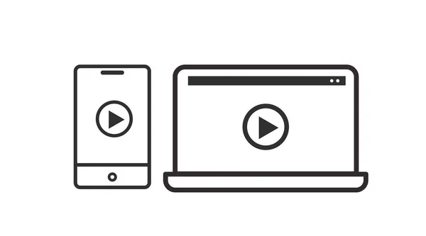デバイスビデオアイコンセット ラップトップとスマートフォンのベクトル分離イラストセットビデオ — ストックベクタ