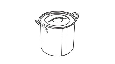 Çelik bir tencerenin izole edilmiş yansıması. Siyah beyaz illüstrasyon