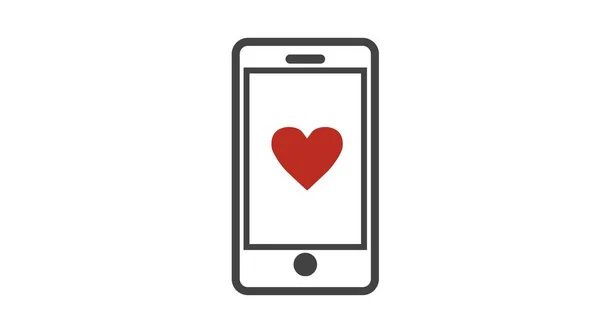 Smartphone Con Cuore Illustrazione Modificabile Isolata Bianco Nero Vettoriale — Vettoriale Stock