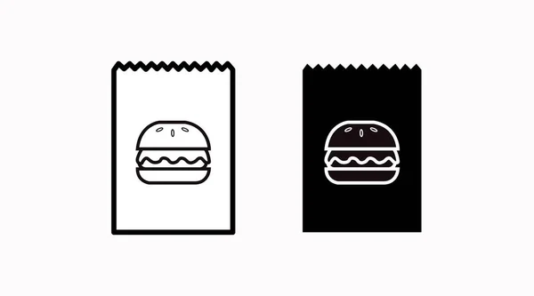 Wektor Izolowany Czarny Biały Burger Take Away Bag Ikona Lub — Wektor stockowy