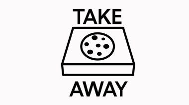 İzole edilmiş Taşı Al Simgesi ya da İmzala, pizza kutusuyla birlikte. Pizza Kutusu Simgesi