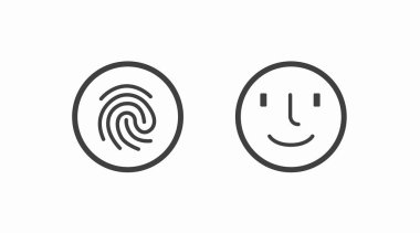 Mobil aygıt vektör simgesinde kimliğe dokun ve yüz tanımla. Vektör izole edilebilir illüstrasyon