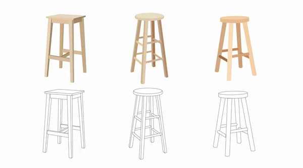 不同凳子的向量孤立的木制凳子集 向量图集 — 图库矢量图片