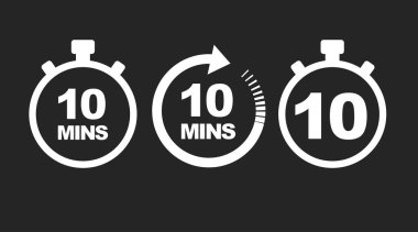 10 dakika ikon ayarlandı. İzole edilmiş düzenlenebilir illüstrasyonların vektörü