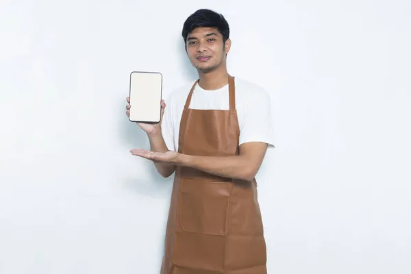 Glücklich Joyful Junge Asiatische Mann Barista Barkeeper Oder Kellnerin Demonstriert — Stockfoto