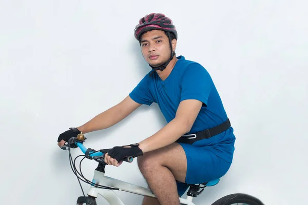 Portret Jonge Aziatische Man Fietser Geïsoleerd Witte Achtergrond — Stockfoto