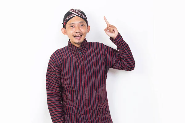 Asian Man Javanese Traditional Cloth Lurik Thinking Idea Isolated White — Stock Fotó