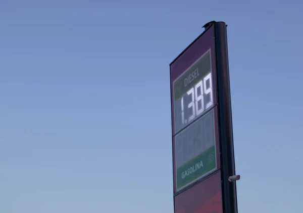 Poster Showing High Gasoline Prices Sign Red Blue Sky — Stock fotografie