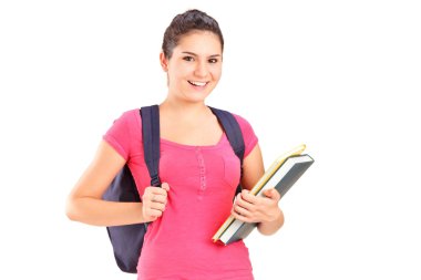 kız öğrenci holding kitaplar
