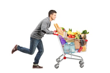 Man pushing shopping cart
