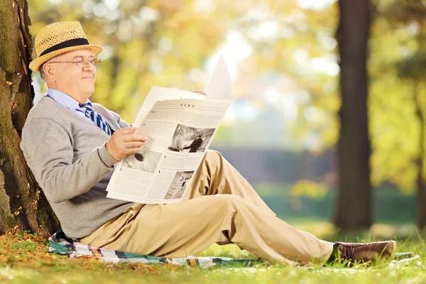 Caballero leyendo el periódico en el parque — Foto de Stock