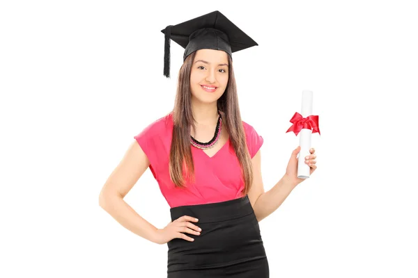 Girl holding diploma — Stock Photo, Image