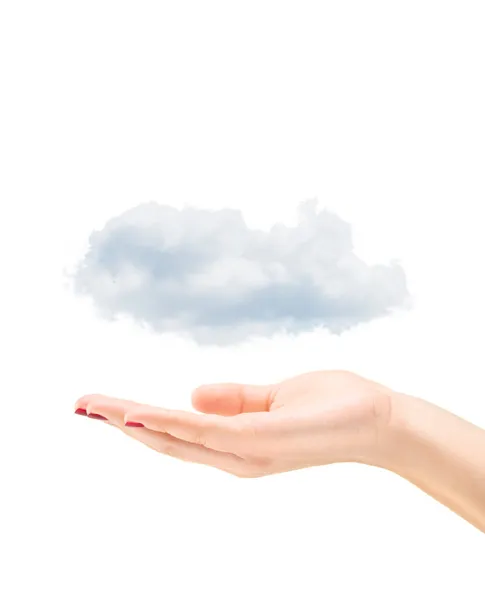 Weibliche Hand hält Wolken — Stockfoto