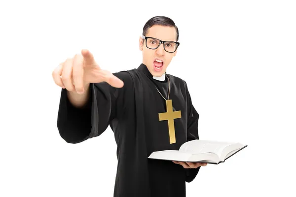 Angry priest pointing — Stock Photo, Image