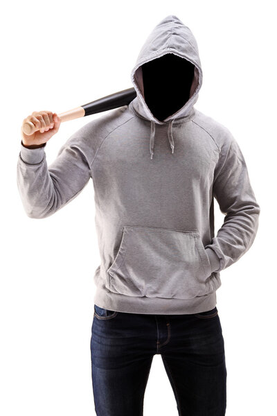 Man in hoodie holding baseball bat