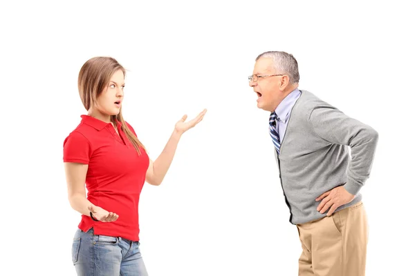 Irritado maduro homem gritando no feminino — Fotografia de Stock