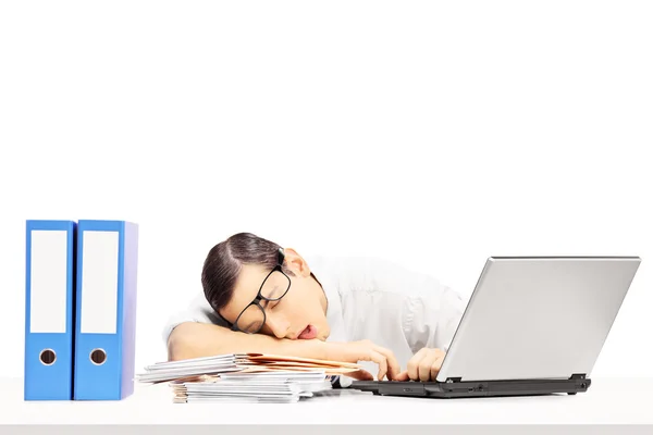 Spanie na biurko biznesmen — Zdjęcie stockowe