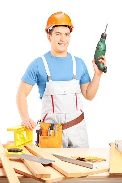 Manual worker holding hand drilling machine — Stock Photo, Image