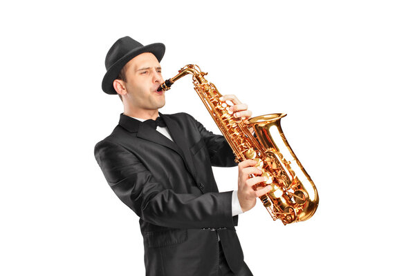 Man playing on saxophone