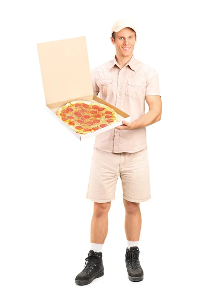 Leveren van pizza bezorger — Stockfoto