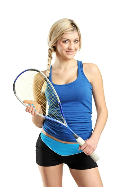 Gülümseyen kadın squash oyuncusu — Stok fotoğraf