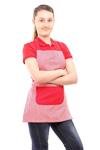 Girl wearing an apron — Stock Photo, Image