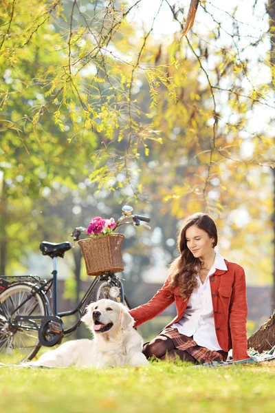 Vacker kvinna med hund — Stockfoto