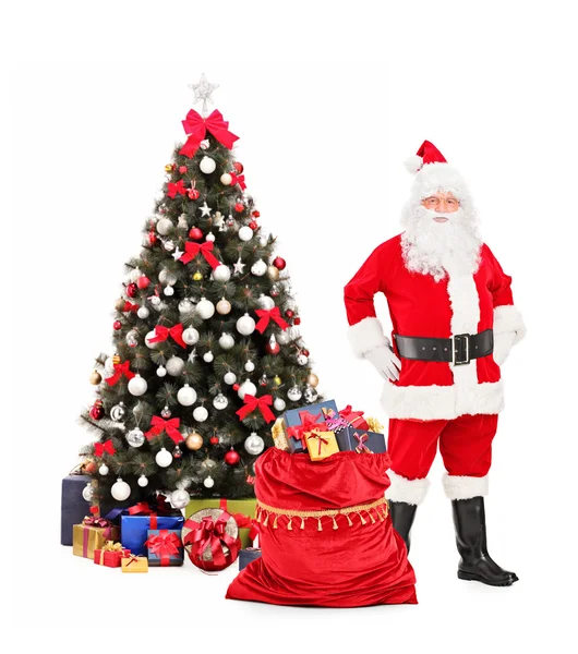 Santa Claus junto al árbol de Navidad —  Fotos de Stock