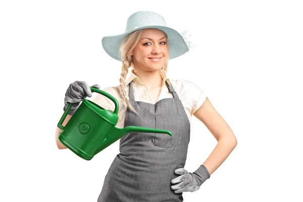 水まき缶を持つ女性の庭師 — ストック写真