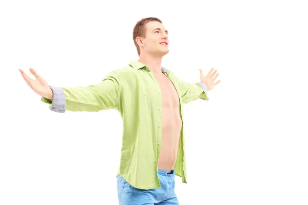 Happy guy spreading arms — Stock Photo, Image