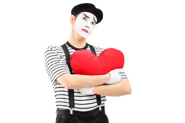 Mime holding a red heart — Stock Photo, Image