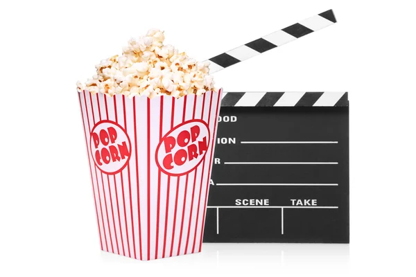 Film alkış ve popcorn kutusunu açmak — Stok fotoğraf