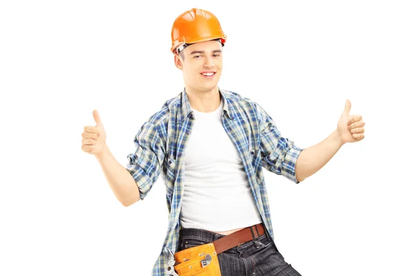 Construction worker giving thumbs up — Stock Photo, Image