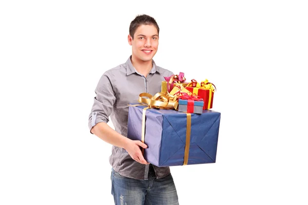 Chlapec drží velký dárek — Stock fotografie