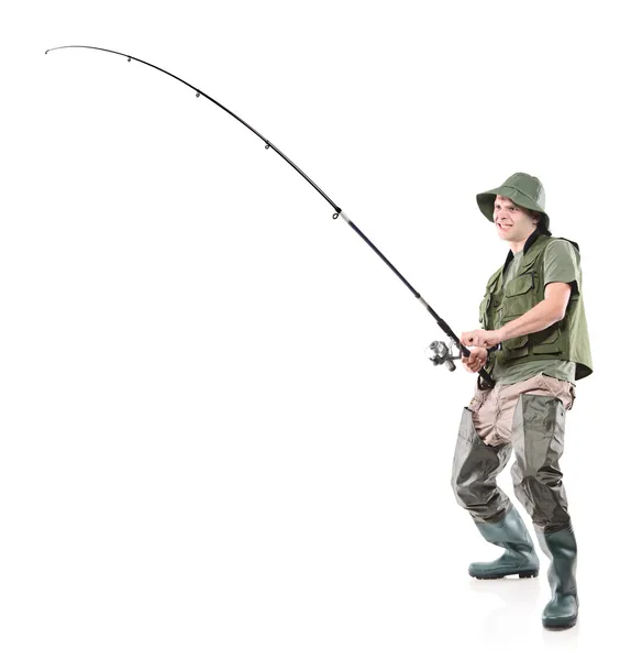 Fisherman holding fishing pole — Stock Photo, Image