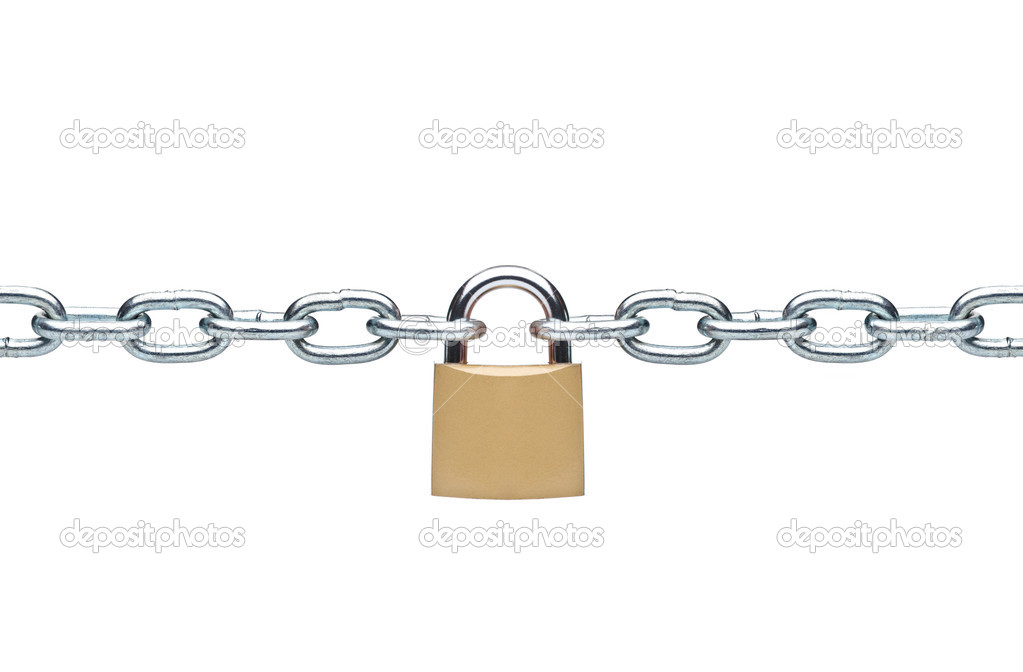 Locked padlock with silver chains