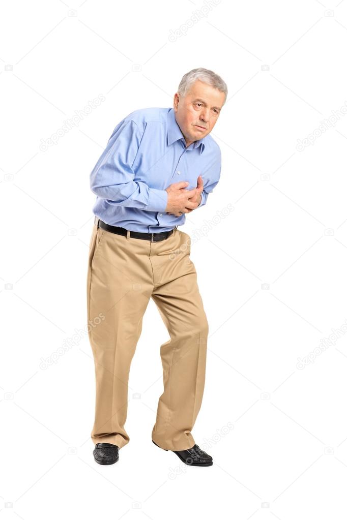 Senior man having heart attack