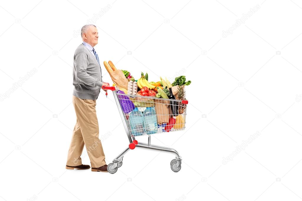 Gentleman pushing shopping cart