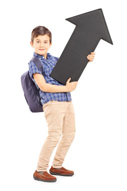 Schoolboy holding black arrow clipart