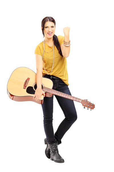 Female holding guitar — Stock Photo, Image